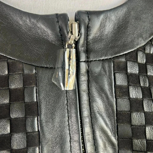 tesori Woven Black Leather Classic Moto Full Zip Jacket Size Large NWOT - Picture 5 of 7